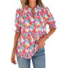 imageBTFBM Summer Blouses for Women Dressy Casual 2025 Spring Floral Boho Shirts V Neck Puff Short Sleeve Business Work TopsFloral Light Blue Multi