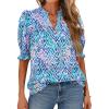imageBTFBM Summer Blouses for Women Dressy Casual 2025 Spring Floral Boho Shirts V Neck Puff Short Sleeve Business Work TopsFloral Pink Blue