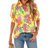 imageBTFBM Summer Blouses for Women Dressy Casual 2025 Spring Floral Boho Shirts V Neck Puff Short Sleeve Business Work TopsFloral Yellow Pink