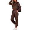 imageBTFBM Women 2 Piece Outfits Long Sleeve Crop Top Pullover Drawstring Pant Jogger Set Casual Sweatsuits Tracksuit PocketsCoffee