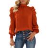 imageBTFBM Women Satin Puff Long Sleeve Blouses Mock Neck Shirts Business Casual Tops Work Dressy Blouse Spring Fall ClothesBrick Red