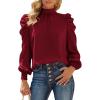 imageBTFBM Women Satin Puff Long Sleeve Blouses Mock Neck Shirts Business Casual Tops Work Dressy Blouse Spring Fall ClothesWine Red