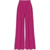 imageBTFBM Womens Casual Wide Leg Pants Summer Fall Clothes Pleated Elastic Waist Loose Palazzo Knit Trousers with PocketsSolid Rose Red