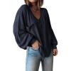 imageBTFBM Womens Ribbed Long Sleeve Tops 2025 Summer Spring Pullover Knit Casual V Neck Blouses Trendy Loose Fit Tunic TopSolid Navy