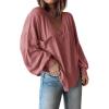 imageBTFBM Womens Ribbed Long Sleeve Tops 2025 Summer Spring Pullover Knit Casual V Neck Blouses Trendy Loose Fit Tunic TopSolid Pink