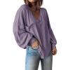 imageBTFBM Womens Ribbed Long Sleeve Tops 2025 Summer Spring Pullover Knit Casual V Neck Blouses Trendy Loose Fit Tunic TopSolid Taro Purple