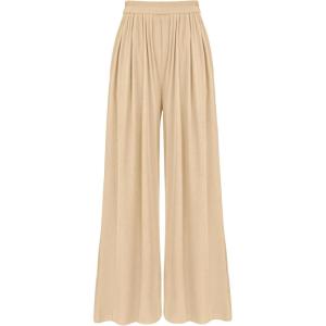 imageBTFBM Womens Casual Wide Leg Pants Summer Fall Clothes Pleated Elastic Waist Loose Palazzo Knit Trousers with PocketsSolid Beige