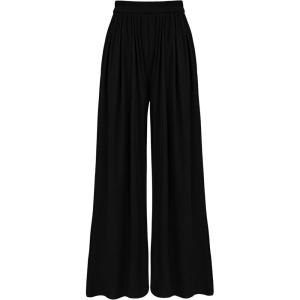 imageBTFBM Womens Casual Wide Leg Pants Summer Fall Clothes Pleated Elastic Waist Loose Palazzo Knit Trousers with PocketsSolid Black