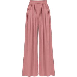 imageBTFBM Womens Casual Wide Leg Pants Summer Fall Clothes Pleated Elastic Waist Loose Palazzo Knit Trousers with PocketsSolid Dusty Pink