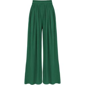 imageBTFBM Womens Casual Wide Leg Pants Summer Fall Clothes Pleated Elastic Waist Loose Palazzo Knit Trousers with PocketsSolid Green