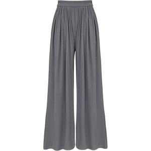 imageBTFBM Womens Casual Wide Leg Pants Summer Fall Clothes Pleated Elastic Waist Loose Palazzo Knit Trousers with PocketsSolid Grey