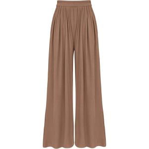 imageBTFBM Womens Casual Wide Leg Pants Summer Fall Clothes Pleated Elastic Waist Loose Palazzo Knit Trousers with PocketsSolid Khaki