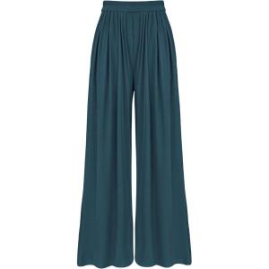 imageBTFBM Womens Casual Wide Leg Pants Summer Fall Clothes Pleated Elastic Waist Loose Palazzo Knit Trousers with PocketsSolid Lake Blue