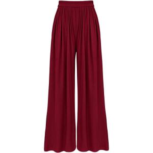 imageBTFBM Womens Casual Wide Leg Pants Summer Fall Clothes Pleated Elastic Waist Loose Palazzo Knit Trousers with PocketsSolid Wine Red