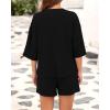 imageBTFBM Women Summer 2 Piece Outfits 2025 Spring Matching Set Short Sleeve Tops Elastic Waist Shorts Lounge Sets PocketBlack