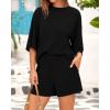 imageBTFBM Women Summer 2 Piece Outfits 2025 Spring Matching Set Short Sleeve Tops Elastic Waist Shorts Lounge Sets PocketBlack