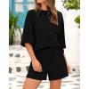 imageBTFBM Women Summer 2 Piece Outfits 2025 Spring Matching Set Short Sleeve Tops Elastic Waist Shorts Lounge Sets PocketBlack