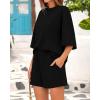 imageBTFBM Women Summer 2 Piece Outfits 2025 Spring Matching Set Short Sleeve Tops Elastic Waist Shorts Lounge Sets PocketBlack