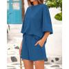 imageBTFBM Women Summer 2 Piece Outfits 2025 Spring Matching Set Short Sleeve Tops Elastic Waist Shorts Lounge Sets PocketBlue