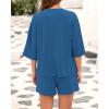 imageBTFBM Women Summer 2 Piece Outfits 2025 Spring Matching Set Short Sleeve Tops Elastic Waist Shorts Lounge Sets PocketBlue