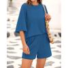 imageBTFBM Women Summer 2 Piece Outfits 2025 Spring Matching Set Short Sleeve Tops Elastic Waist Shorts Lounge Sets PocketBlue