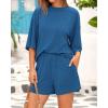 imageBTFBM Women Summer 2 Piece Outfits 2025 Spring Matching Set Short Sleeve Tops Elastic Waist Shorts Lounge Sets PocketBlue