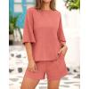 imageBTFBM Women Summer 2 Piece Outfits 2025 Spring Matching Set Short Sleeve Tops Elastic Waist Shorts Lounge Sets PocketDusty Pink