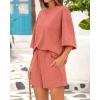 imageBTFBM Women Summer 2 Piece Outfits 2025 Spring Matching Set Short Sleeve Tops Elastic Waist Shorts Lounge Sets PocketDusty Pink