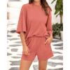 imageBTFBM Women Summer 2 Piece Outfits 2025 Spring Matching Set Short Sleeve Tops Elastic Waist Shorts Lounge Sets PocketDusty Pink