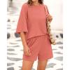 imageBTFBM Women Summer 2 Piece Outfits 2025 Spring Matching Set Short Sleeve Tops Elastic Waist Shorts Lounge Sets PocketDusty Pink