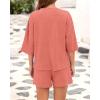 imageBTFBM Women Summer 2 Piece Outfits 2025 Spring Matching Set Short Sleeve Tops Elastic Waist Shorts Lounge Sets PocketDusty Pink