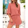imageBTFBM Women Summer 2 Piece Outfits 2025 Spring Matching Set Short Sleeve Tops Elastic Waist Shorts Lounge Sets PocketDusty Pink