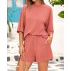 imageBTFBM Women Summer 2 Piece Outfits 2025 Spring Matching Set Short Sleeve Tops Elastic Waist Shorts Lounge Sets PocketDusty Pink