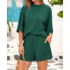 imageBTFBM Women Summer 2 Piece Outfits 2025 Spring Matching Set Short Sleeve Tops Elastic Waist Shorts Lounge Sets PocketGreen