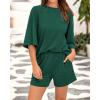 imageBTFBM Women Summer 2 Piece Outfits 2025 Spring Matching Set Short Sleeve Tops Elastic Waist Shorts Lounge Sets PocketGreen