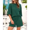 imageBTFBM Women Summer 2 Piece Outfits 2025 Spring Matching Set Short Sleeve Tops Elastic Waist Shorts Lounge Sets PocketGreen