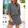 imageBTFBM Women Summer 2 Piece Outfits 2025 Spring Matching Set Short Sleeve Tops Elastic Waist Shorts Lounge Sets PocketGrey