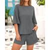 imageBTFBM Women Summer 2 Piece Outfits 2025 Spring Matching Set Short Sleeve Tops Elastic Waist Shorts Lounge Sets PocketGrey