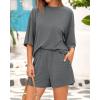 imageBTFBM Women Summer 2 Piece Outfits 2025 Spring Matching Set Short Sleeve Tops Elastic Waist Shorts Lounge Sets PocketGrey