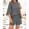 imageBTFBM Women Summer 2 Piece Outfits 2025 Spring Matching Set Short Sleeve Tops Elastic Waist Shorts Lounge Sets PocketGrey
