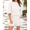 imageBTFBM Women Summer 2 Piece Outfits 2025 Spring Matching Set Short Sleeve Tops Elastic Waist Shorts Lounge Sets PocketWhite