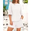 imageBTFBM Women Summer 2 Piece Outfits 2025 Spring Matching Set Short Sleeve Tops Elastic Waist Shorts Lounge Sets PocketWhite