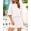 imageBTFBM Women Summer 2 Piece Outfits 2025 Spring Matching Set Short Sleeve Tops Elastic Waist Shorts Lounge Sets PocketWhite