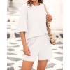 imageBTFBM Women Summer 2 Piece Outfits 2025 Spring Matching Set Short Sleeve Tops Elastic Waist Shorts Lounge Sets PocketWhite