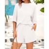 imageBTFBM Women Summer 2 Piece Outfits 2025 Spring Matching Set Short Sleeve Tops Elastic Waist Shorts Lounge Sets PocketWhite