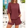 imageBTFBM Women Summer 2 Piece Outfits 2025 Spring Matching Set Short Sleeve Tops Elastic Waist Shorts Lounge Sets PocketWine Red