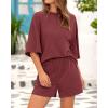 imageBTFBM Women Summer 2 Piece Outfits 2025 Spring Matching Set Short Sleeve Tops Elastic Waist Shorts Lounge Sets PocketWine Red