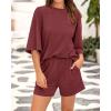 imageBTFBM Women Summer 2 Piece Outfits 2025 Spring Matching Set Short Sleeve Tops Elastic Waist Shorts Lounge Sets PocketWine Red