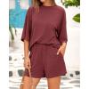 imageBTFBM Women Summer 2 Piece Outfits 2025 Spring Matching Set Short Sleeve Tops Elastic Waist Shorts Lounge Sets PocketWine Red