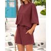 imageBTFBM Women Summer 2 Piece Outfits 2025 Spring Matching Set Short Sleeve Tops Elastic Waist Shorts Lounge Sets PocketWine Red